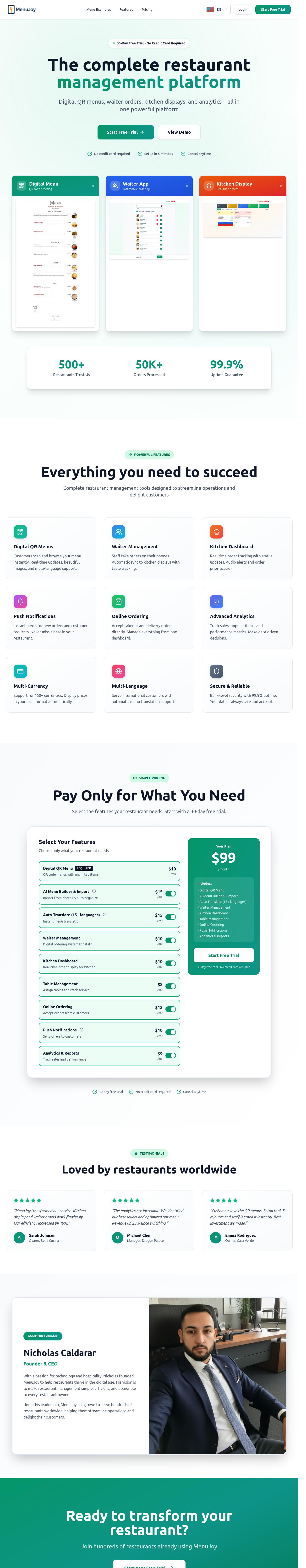 MenuJoy: Restaurant Management Platform Design